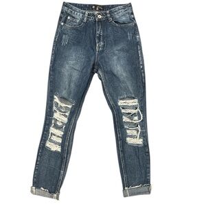 RIOT Rigid High Rise SZ 4 faded blue distressed raw hem skinny Jean